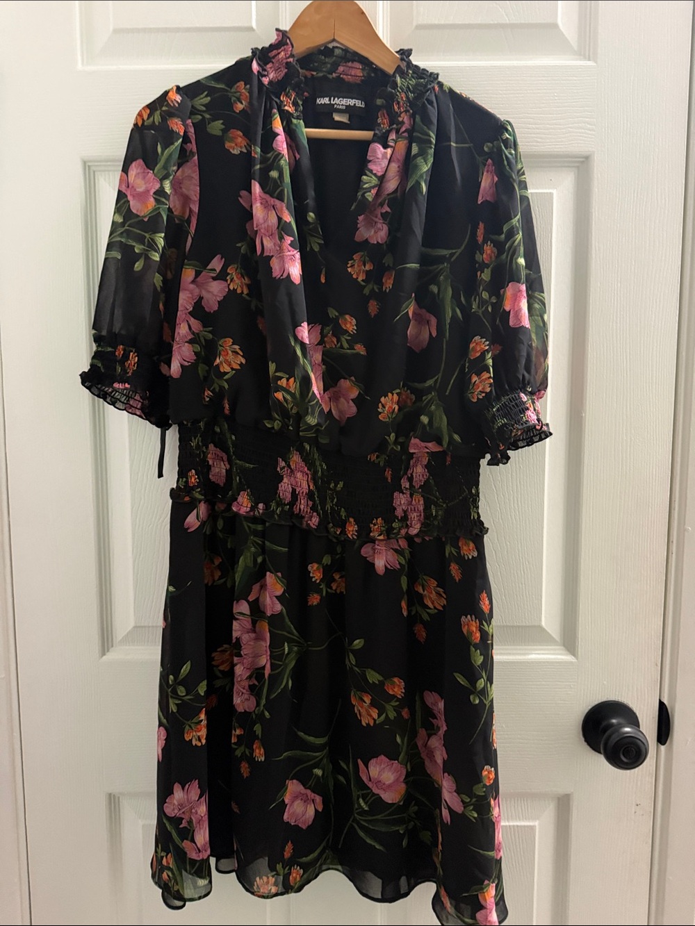 Karl Lagerfeld Black Dress with Pink & Green Floral Print